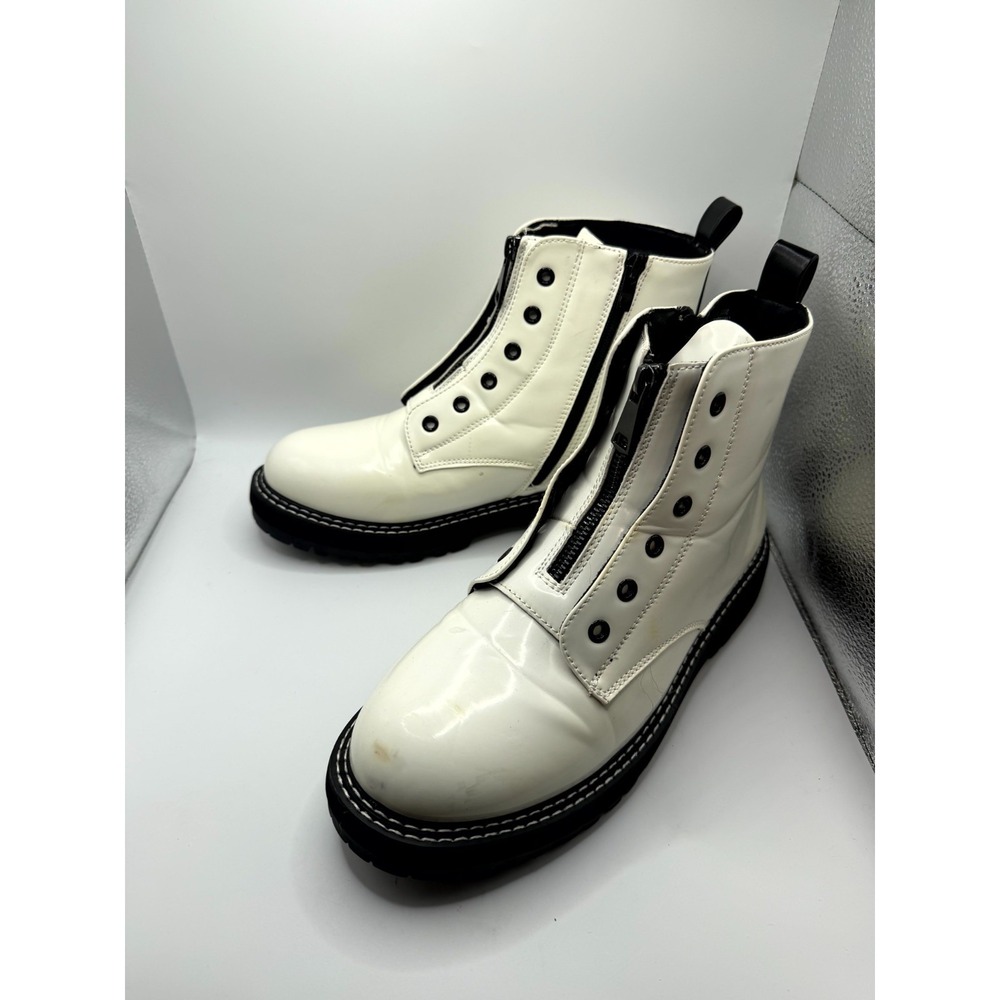 Dunes Coltrane Womens 10 M White Leather Ankle Round Toe Front Zip Combat Boot